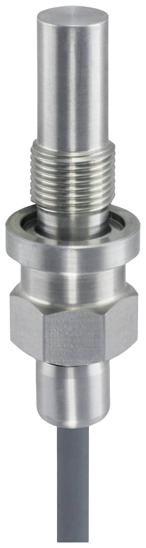 Een cilindrische metalen sensor met schroefdraad en kabelaansluiting, mogelijk voor industriële toepassingen of machinebewaking.