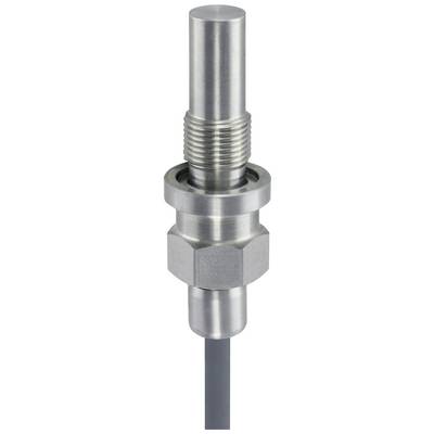 Een cilindrische metalen sensor met schroefdraad en kabelaansluiting, mogelijk voor industriële toepassingen of machinebewaking.
