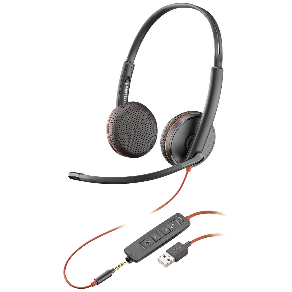 POLY Blackwire C3220 On Ear headset Computer Kabel Stereo Zwart Noise Cancelling Headset, Volumeregeling, Microfoon uitschakelbaar (mute)