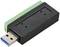 Een zwarte USB-stick met groene aansluitingen aan één kant.
