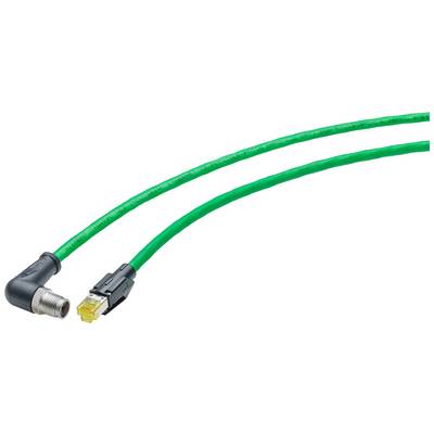 Een groen Ethernet-kabel met een haakse stekker aan de linkerkant en een standaard RJ45-stekker aan de rechterkant.