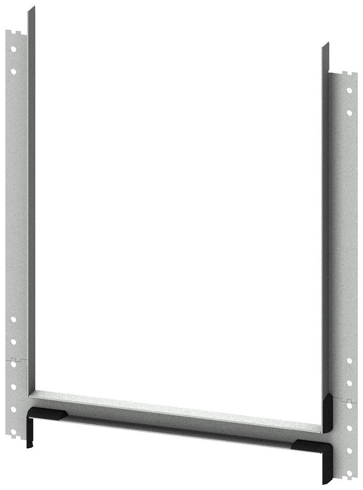 Metalen frame voor wandinbouw, bestaande uit twee verticale en één horizontale drager, gebruikt voor structurele ondersteuning.