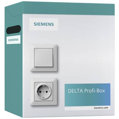 Verpakking van de 'DELTA Profi-Box' van Siemens, toont een lichtschakelaar en een stopcontact aan de voorkant.