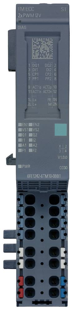 'Elektronische module met displays en aansluitingen, model EM EDC 24PWM12V. Geschikt voor industriële besturingssystemen.'