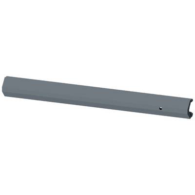 Lang, smal donkergrijs metalen onderdeel met een kleine opening aan de rechterkant, vermoedelijk deel van een constructiesysteem.