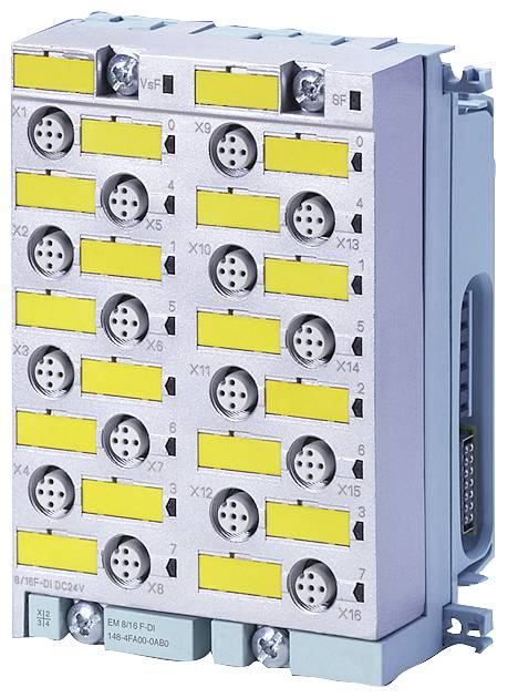 Elektrische module met zestien gele aansluitingen voor connectoren, gebruikt in industriële besturingssystemen.