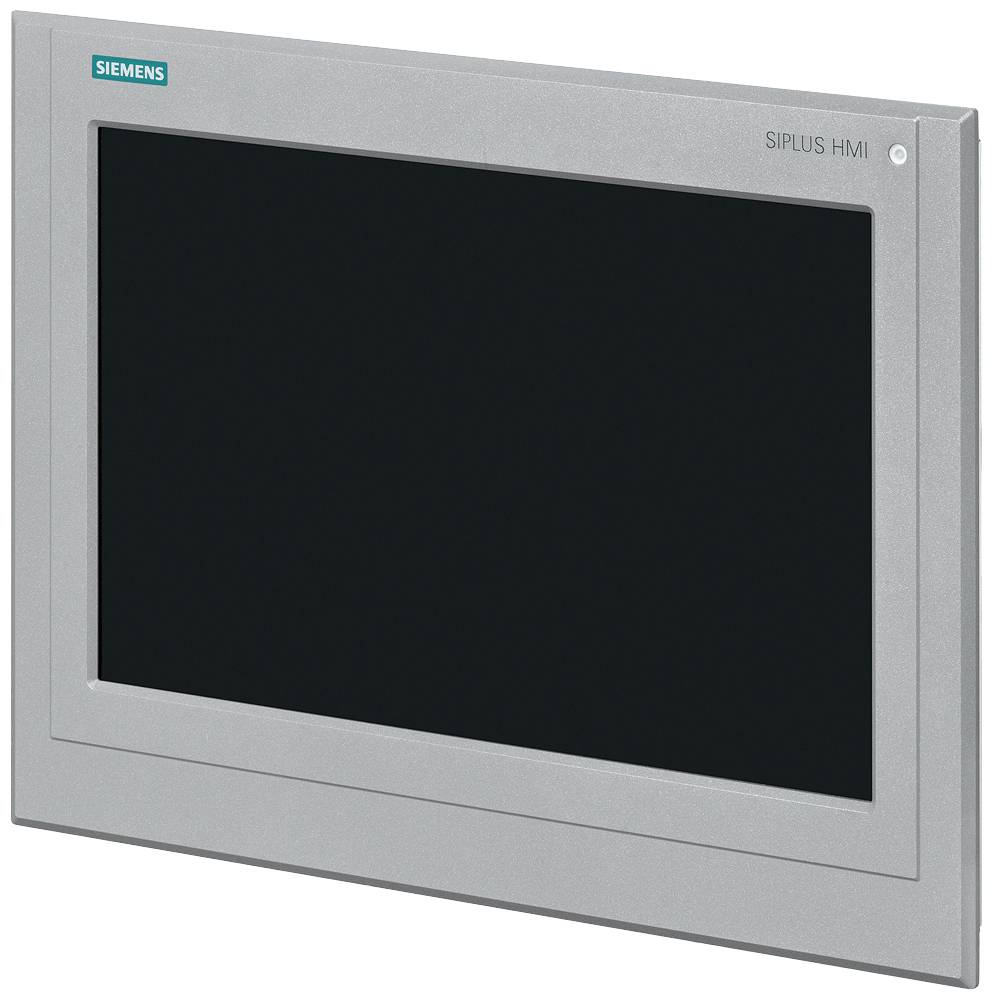 Een grijze Siemens Siplus HMI-scherm, zijdelings weergegeven. De monitor staat uit.