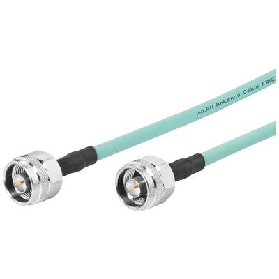 Twee groene antennekabels met metalen connectoren, gemarkeerd met 'IWLAN Antenna Cable FRNC'; gebruikt voor draadloze netwerkaansluiting.