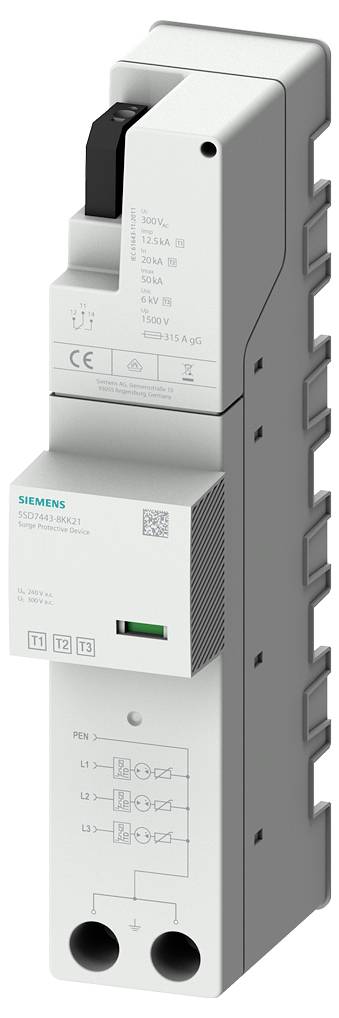 Siemens 5SD74438KK21 5SD7443-8KK21 Combi-afleider Overspanningsbeveiliging voor: 40mm-verzamelrail 12.5 kA Piece 1 stuk(s)