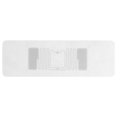 Een RFID-tag in rechthoekige vorm met zichtbare elektronische circuits.