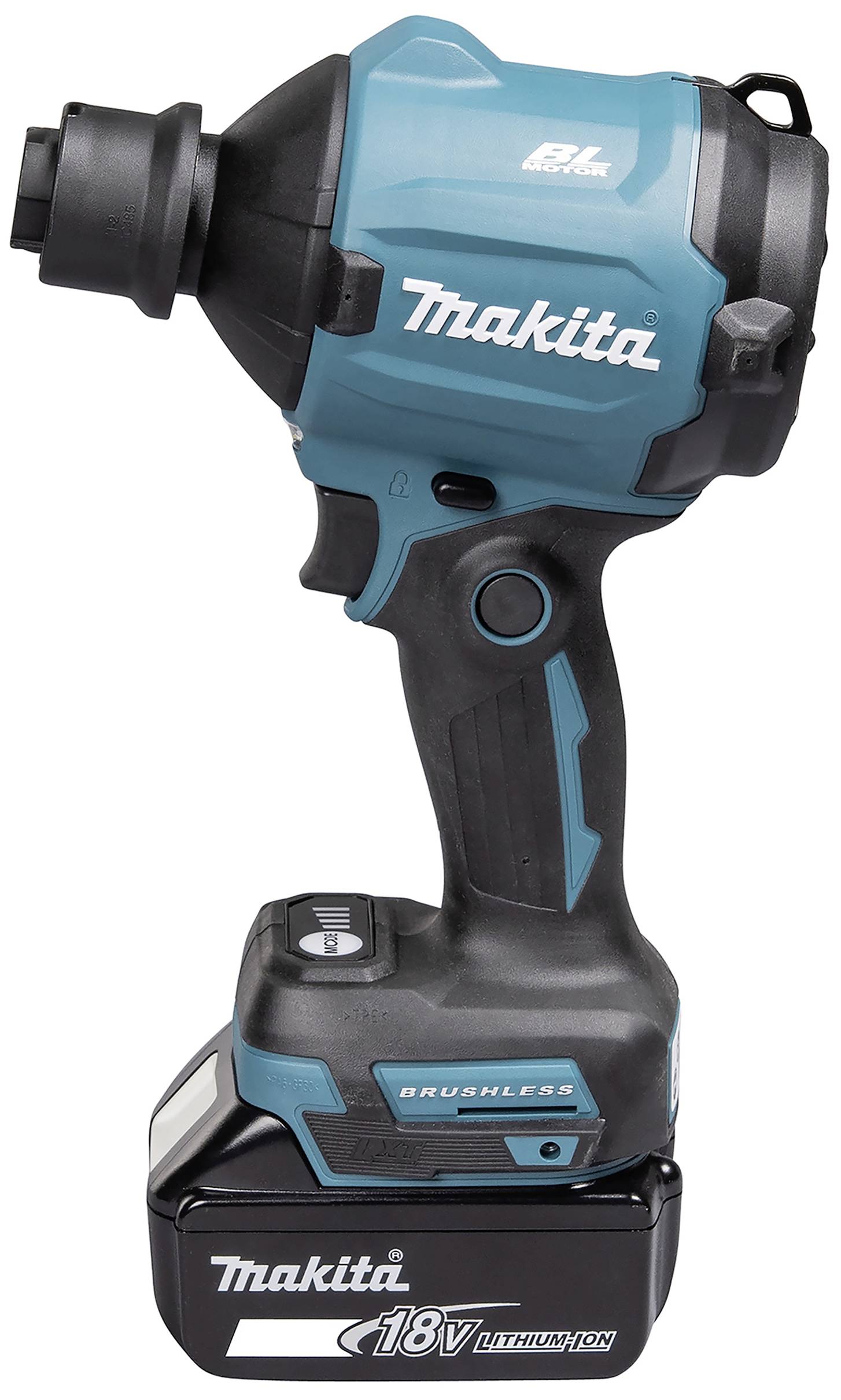 Een draadloze, handzame slagschroevendraaier met een blauw-zwarte behuizing, ergonomische handgreep en 18V lithium-ion accu van Makita.