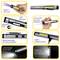 Een multifunctionele pen met UV-licht, frontale LED, laserwerking, magnetische clip, oplaadaansluiting en een 120° draaibaar lampenkop.