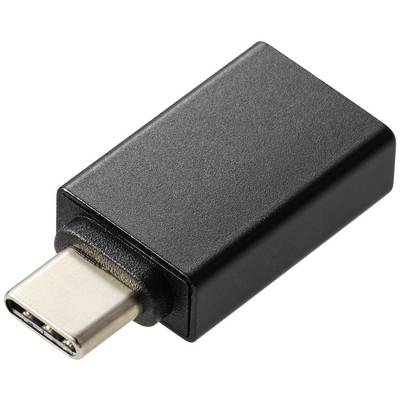 USB-C-adapter, zwarte behuizing, compact, voor het verbinden van moderne apparaten met oudere aansluitingen, verbetert de compatibiliteit.