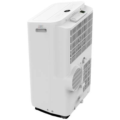 Draagbare airconditioning in het wit met ventilatiesleuven en bedieningspaneel aan de bovenkant. Geschikt voor het koelen van kleine tot middelgrote ruimtes.