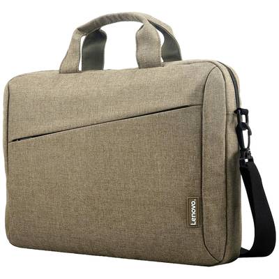 Laptoptas in beige met een handgreep, een afneembare schouderband en een ritsvak. Merklogo 'Lenovo' zichtbaar.
