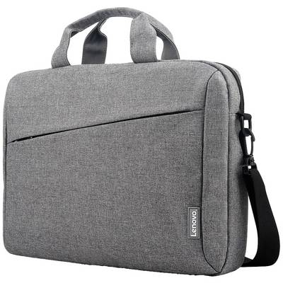 Grijze laptoptas met handgreep en schouderband, gemarkeerd met 'Lenovo'.