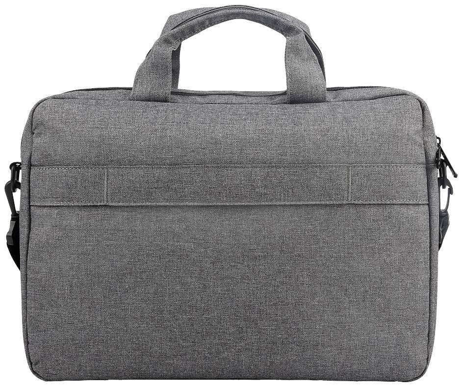 Grijze laptoptas met handgrepen, strak en modern design. Ideaal voor het vervoeren van werkmateriaal of laptops.