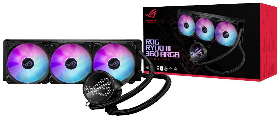 Drievoudig ventilatorkoelsysteem met RGB-verlichting en verpakking. Geschikt voor krachtige computers en gekleurde lichtweergave.