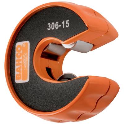 Een oranje-zwarte pijpsnijder met het opschrift 'BAHCO 306-15', geschikt voor het nauwkeurig snijden van buizen.