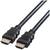 Twee zwarte HDMI-kabelstekkers die duidelijk zichtbaar zijn en worden gebruikt voor het aansluiten van elektronische apparaten, zoals televisies of computers.