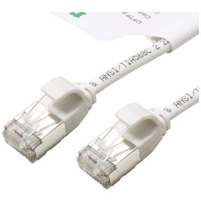 'Close-up van een wit Ethernet-kabel met twee RJ45-connectoren.'