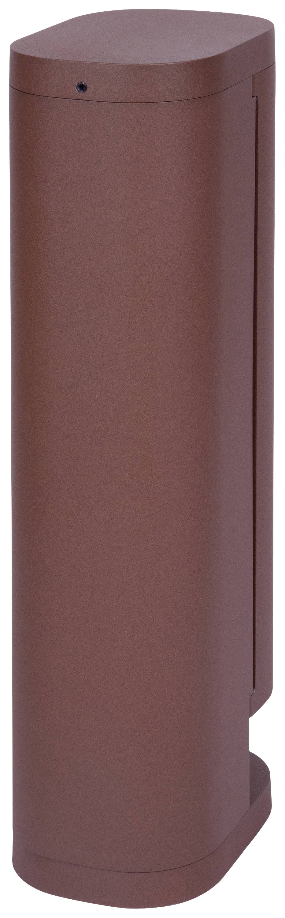 Bruine cilindervortige container met een gladde oppervlakte en afgeronde hoeken.