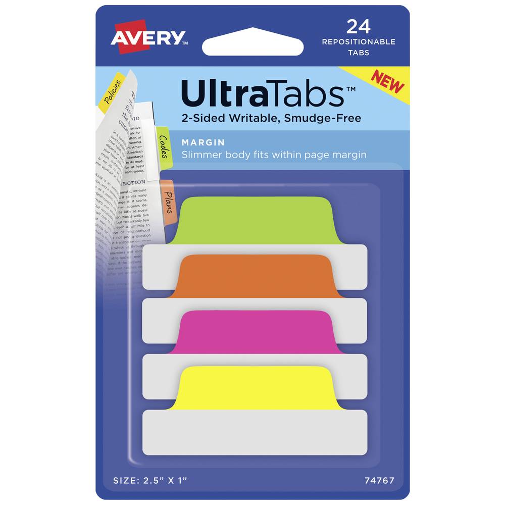 Avery-Zweckform Plakindex 74767 24 stuks/pak Neon-groen, Neon-pink, Neon-oranje, Neon-geel