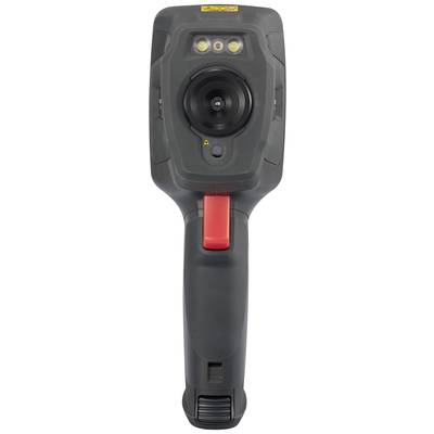 Draagbare thermometer met display, camera en bedieningstoets. Gebruikt voor temperatuurmeting en visuele analyse van warmtebronnen.