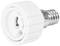 Een witte lampenadapter met een E14-fitting, geschikt voor aansluiting op verschillende soorten verlichting.