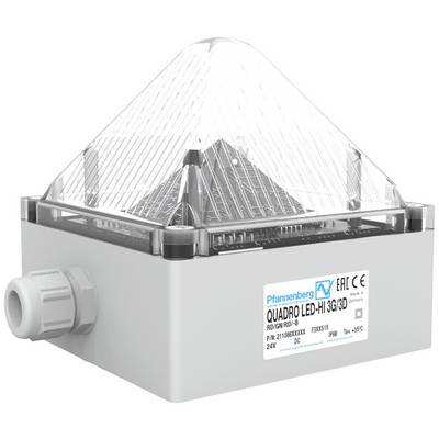 Industrieel LED-verlichtingsmiddel met een piramide-vormige behuizing, voorzien van het opschrift 'Quadro LED-Hi 3G/3D' en technische specificaties.