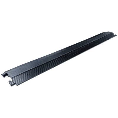 Een lang, zwart rubberprofiel met een geprofileerde oppervlakte, mogelijk gebruikt voor afdichting of als beschermende rand.