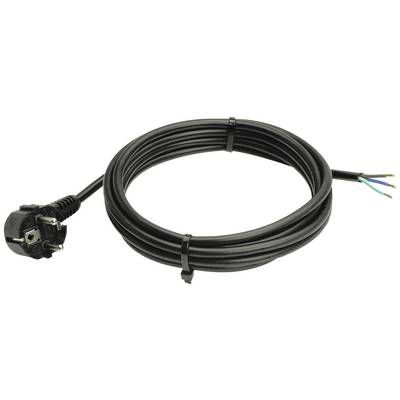 Een zwart elektriciteitssnoer met Schuko-stekker en open uiteinden, geschikt voor installatie of reparatie van elektrische apparaten.