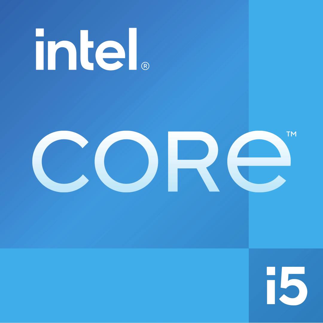 Intel Core i5-logo in blauw met witte tekst.