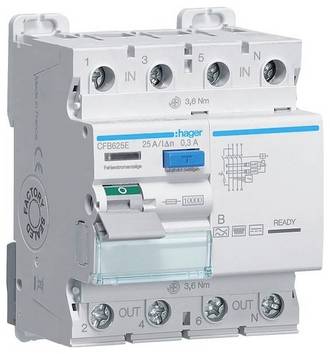 Hager CFB625E CFB625E Aardlekschakelaar Aardlekschakelaar voor AC/DC B    25 A 0.3 A 230 V, 400 V