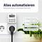 Een stopcontact met tijdschakelaar toont 'Alles automatiseren'. Tekst: 'Eenvoudige installatie', 'Energie & geld besparen', 'Bedienbaar in de hand'.