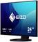 EIZO-monitor met 24-inch scherm. Tekst toont 'USB-C Docking' en 'LAN-poort'. Achtergrond met blauw patroon.