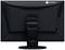 Een zwarte computermonitor van achteren, met een stabiele standaard en het logo van het merk 'EIZO' rechtsboven.