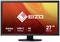 Een monitor met een rood-oranje achtergrond toont 'EIZO' in het midden. Links onderaan staan 'Adobe RGB', 'USB-C Docking', '4K UHD' en rechts '27" 68,4 cm'.