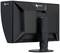 Een zwarte computerscherm van het merk EIZO, gezien van achteren. Hij staat op een verstelbare standaard, zonder zichtbare scherminhoud.