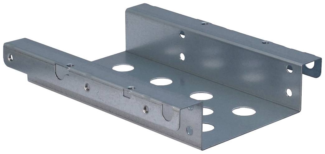 Metalen beugel met gaten, geschikt voor wand- of plafondmontage, met robuust ontwerp, ideaal voor technische toepassingen.