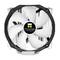 Grote computerventilator met zwarte rand en witte schoepen, met het merknaam 'Thermalright' in het midden op een witte achtergrond.