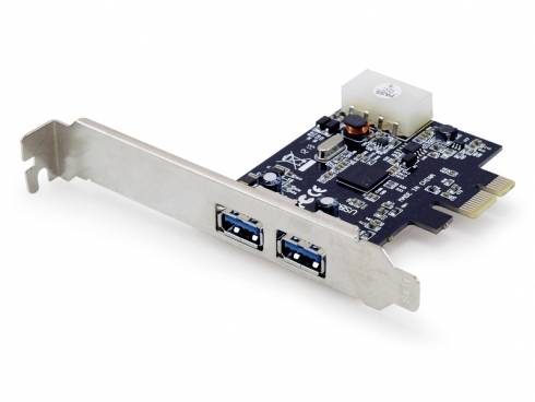 Uitbreidingskaart voor computers met twee USB 3.0-poorten en PCIe-interface, geschikt voor desktop-pc's ter uitbreiding van de aansluitingsmogelijkheden.