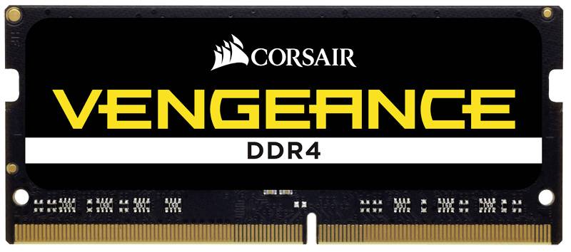 Corsair Vengeance DDR4 RAM-module, zwart met gele opdruk, geschikt voor computergeheugenuitbreiding.