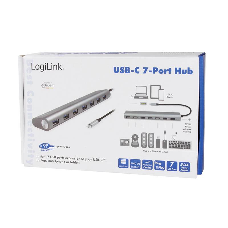 LogiLink UA0310 UA0310 USB-hub 7 poorten USB-A 3.1 Gen 1 Grijs-6