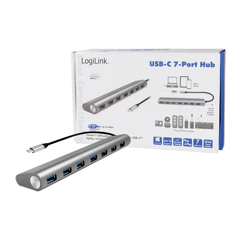 LogiLink UA0310 UA0310 USB-hub 7 poorten USB-A 3.1 Gen 1 Grijs-7