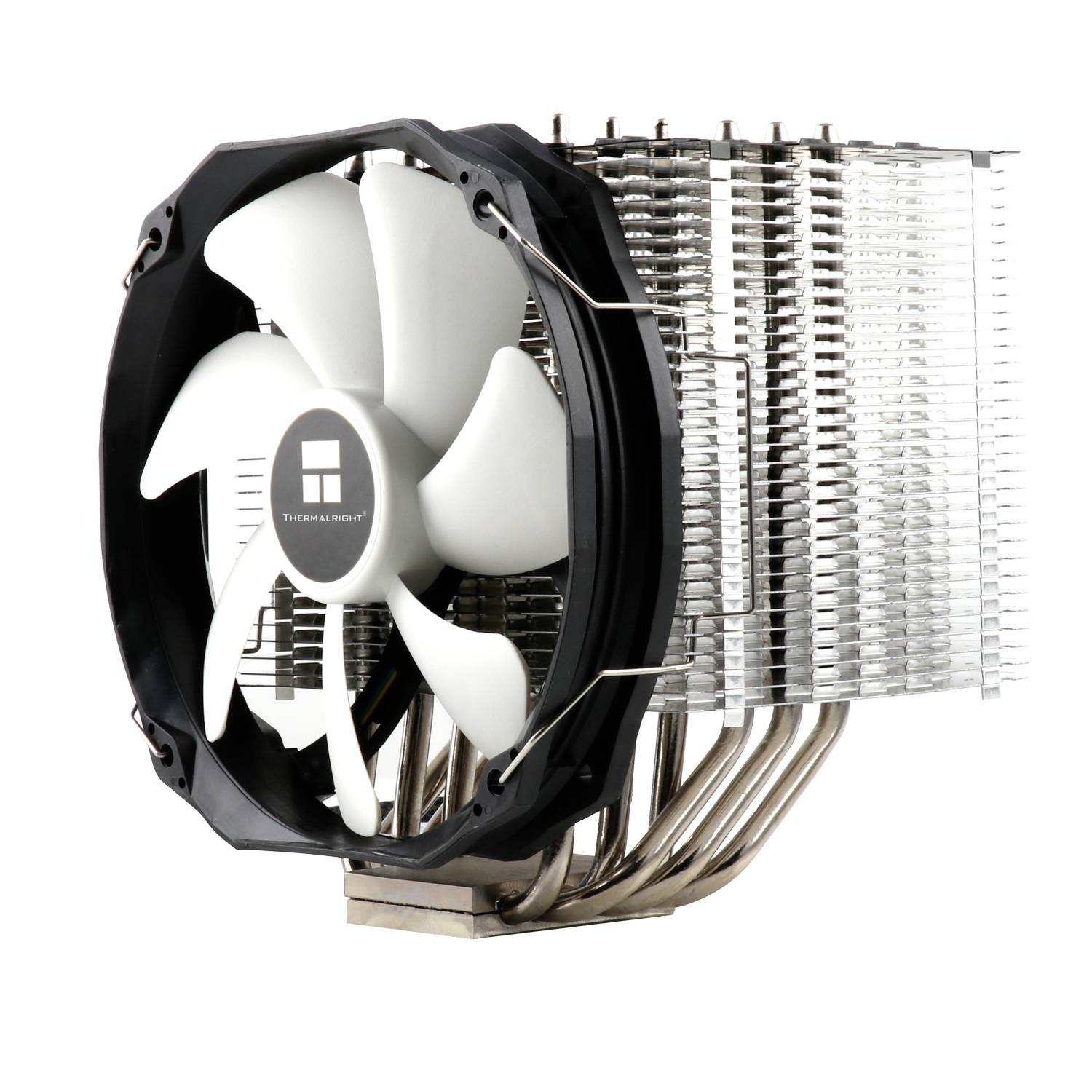 Een CPU-koeler met een grote warmteafvoer en ventilator, ontworpen voor efficiënte warmteafvoer in computers.