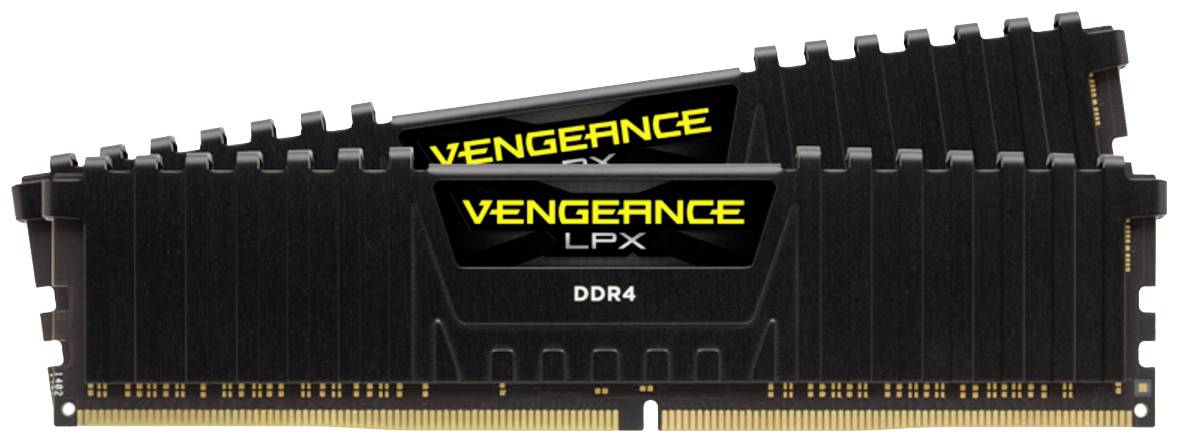 Twee zwarte DDR4-RAM-modules van het merk "Vengeance LPX" bovenop elkaar. Ideaal voor high-performance computers, biedt snelle gegevensverwerking.