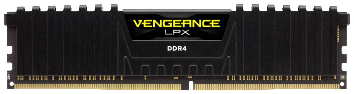 Zwarte RAM-module met opschrift 'VENGEANCE LPX DDR4', geschikt voor high-performance computers.