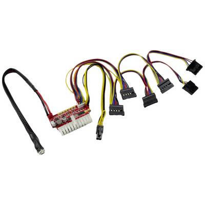 Een bekabeling met verschillende aansluitingen voor de stroomvoorziening van computercomponenten, waaronder SATA- en Molex-connectoren.