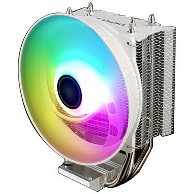 Pc-ventilator met metalen koelribben en gekleurde LED-verlichting.